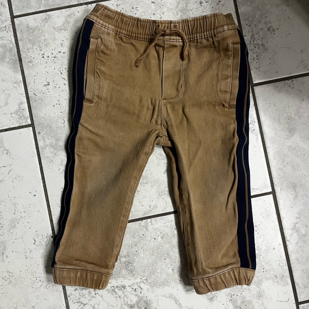 Janie and Jack Tan Joggers with Navy Stripes